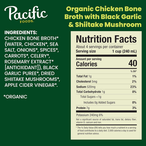 32 Pacific Foods, Broth Bone Chicken Black Garlic Shiitake Organic, Ounce
