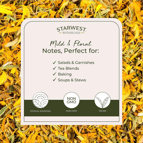 1 lb Starwest Botanicals Organic Dried Calendula Flowers - Natural Loose Leaf Herb for Tea & Culinary Use, Herbal