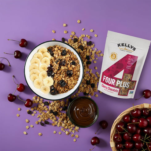 12 oz (Pack 4) Kellys Four Plus Granola Cereal | Cherry Chocolate Healthy Granola for Yogurt | Hand Made Snacks