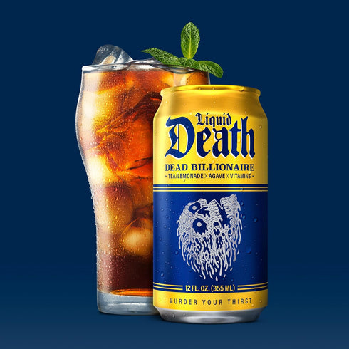 12 Oz (Pack 12) Liquid Death Iced Tea - Dead Billionaire (Black Tea/Lemonade), Less Sugar*, Boost of Caffeine, B