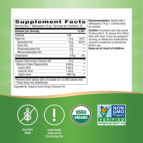 16 Nature's Way USDA Organic Extra Virgin Coconut Oil- Pure, Cold-Pressed, Non-GMO, Ounces
