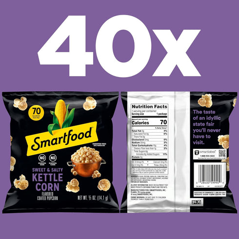 0.5 (Pack 40) Smartfood Popcorn, Sweet & Salty Kettle Corn, Ounce