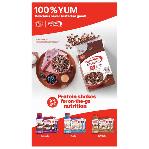 20g 9 OZ Premier Protein Mixed Berry Almond Cereal, Protein Cereal Flakes Mixed with Dried Berries and Sliced Almonds
