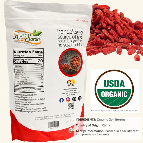 2 Lbs Anna and Sarah Organic Dried Goji Berries, in Resealable Bag