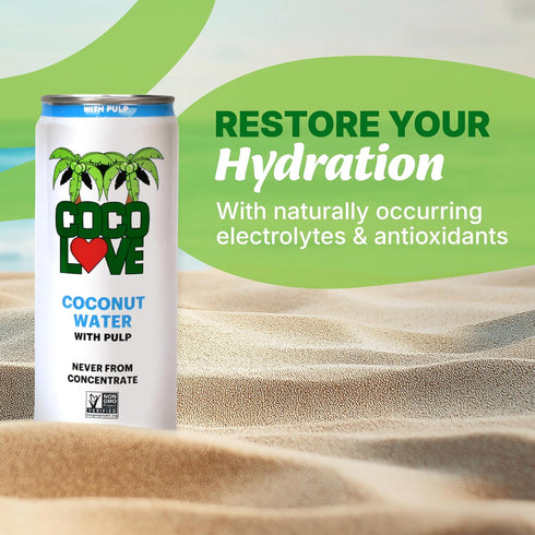 100% 11 Oz 325 mL (12 Pack) CocoLove Coconut Water with Pulp | Fl