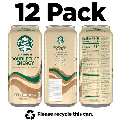 15 oz (12 Pack) Starbucks Doubleshot Energy Drink Coffee Beverage, Vanilla, Iced Coffee, fl Cans