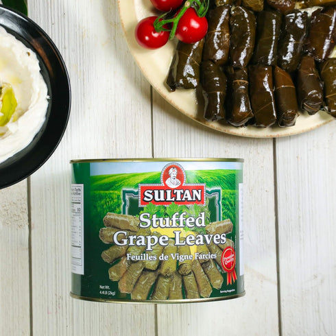 4.4lb Sultan Vegetarian Stuffed Grape Leaves Halal Mediterranean-Style Dolmas Hand-Rolled, Pre-Cooked Canned Food Rice