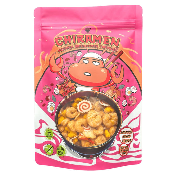 CHIRAMEN Dried Seafood Mix Ramen Toppings Shrimp, Fish Cake, Squid, Imitation Crab