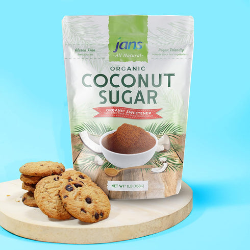 16oz (1 lb (Pack 1)) Jans Organic Coconut Sugar, Natural Coconut Palm Sugar, Brown Coconut Sugar, Unrefined, Non-GMO