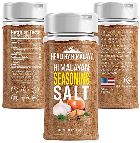 14 oz Himalayan Seasoning Salt with Pepper, Garlic, and Onion Natural Himalayan Pink Salt for Grilling, Cooking