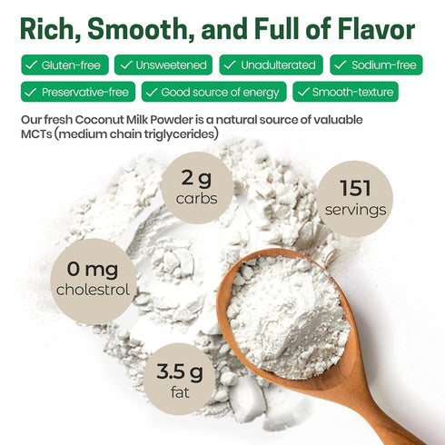 2 lbs Z Natural Foods Organic Coconut Milk Powder - All-Natural Vegan Dairy-Free Alternative with MCTs - Unsweetened