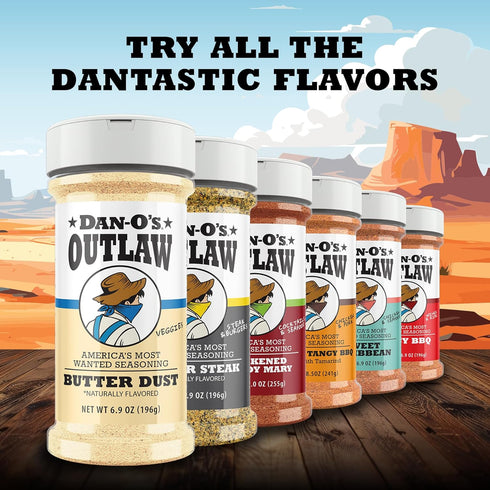 6.9 oz Dan-Os Outlaw Butter Dust Seasoning Buttery All Purpose Seasoning for Chicken, Vegetables & Popcorn Sugar Free