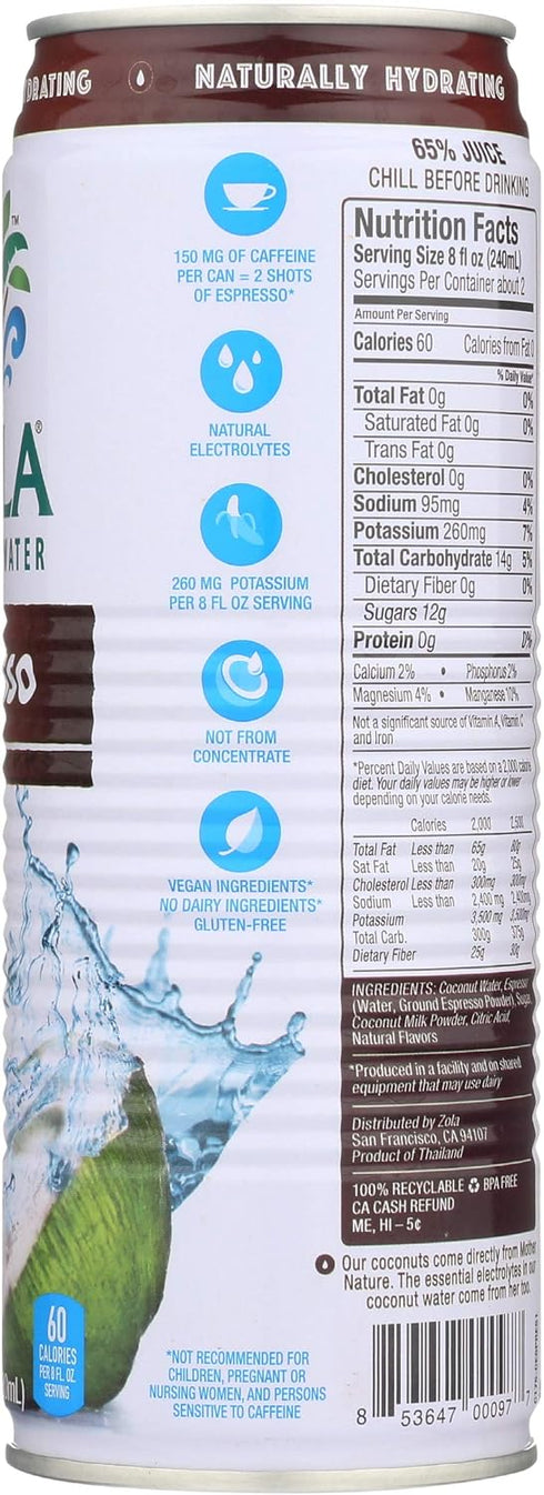 17.5 Oz Zola, Water Coconut With Espresso, Fl