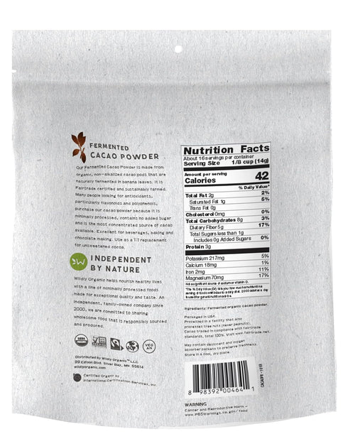 8 Oz Wildly Organic Fermented Cacao Powder Bag - Organic, Non-Alkalized, Minimally Processed, Raw, Fair Trade, Non-GMO