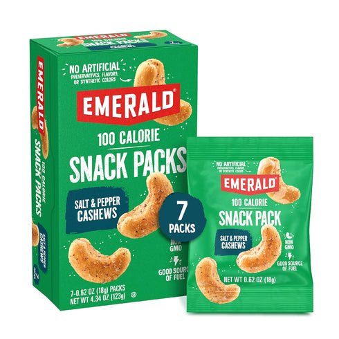 Emerald Nuts, 100 Calorie Packs, 7 Count, Salt & Pepper Cashews, 4.34