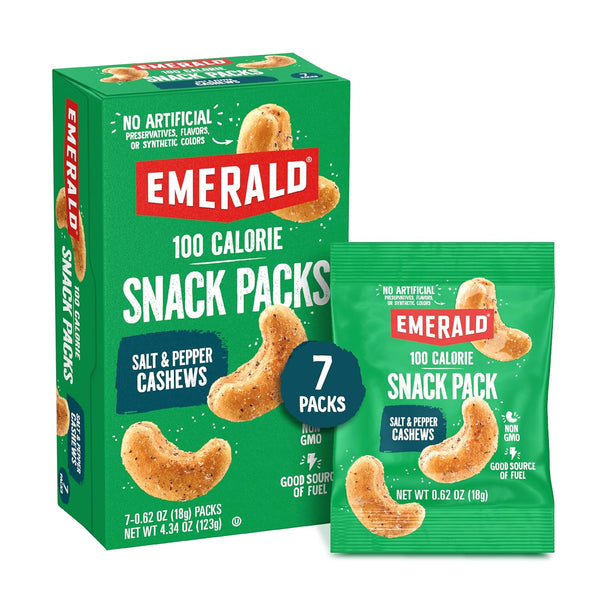 Emerald Nuts, 100 Calorie Packs, 7 Count, Salt & Pepper Cashews, 4.34