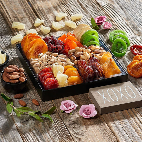 Package, (12 Mothers Day Dried Fruit & Nuts Basket Platter, Gourmet Food Bouquet Care Healthy Kosher Snack Box - Her