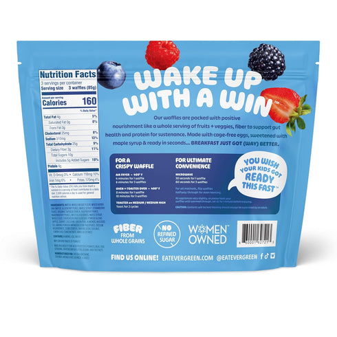 100% 1 9 Frozen Evergreen Mixed Berry Cobbler Waffles, Whole Grain, Full Combined Serving of Fruits & Veggies, No