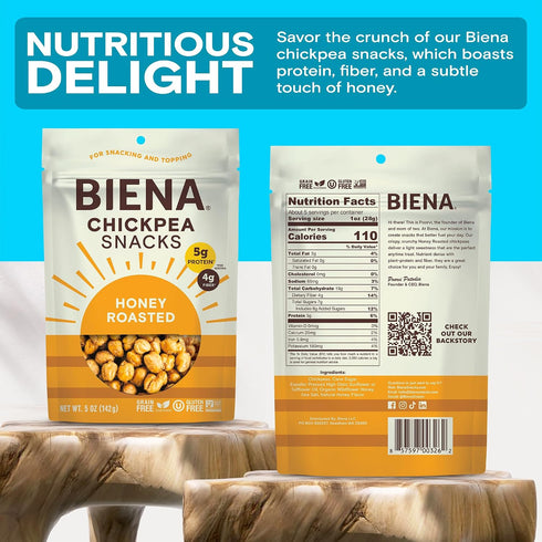 8-Pack, 5 BIENA Chickpea Snacks - Crunchy Roasted Chickpeas - High Fiber Protein Snacks for Adults and Kids - Ounce