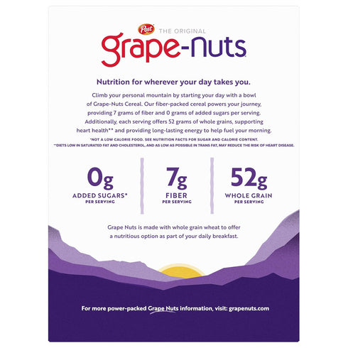 Grape-Nuts 20.5 oz Original Cereal, Crunchy Whole Grain Wheat and Barley, Non-GMO, Box