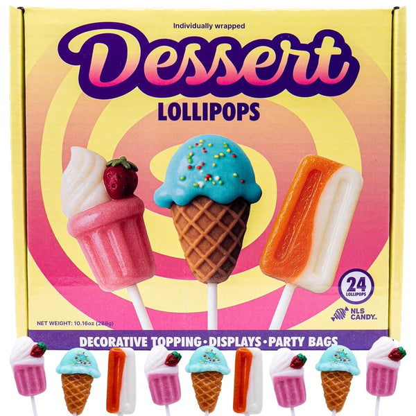 Dessert Lollipops Candy 24ct, Milkshake, Ice Cream, and Popsicle, Strawberry Cream, Orange