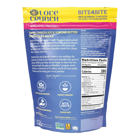 11 oz (Pack 1), Love Crunch Organic Chocolate & Almond Butter Protein Granola, of Non-GMO, Fair Trade, by Nature's Path