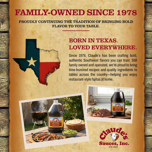 (Pack 4, 64oz) Claude's Authentic Fajita Marinade of - Real Hickory Smoke, Red Chili Fajitas Sauce for Steak, Chicken