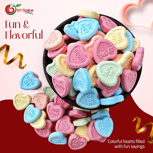 3 NY Spice Shop Conversation Hearts Candy - Pound Heart Shaped Sweet Tarts Bulk - Ideal for Goodie Bags, Candy Bowls