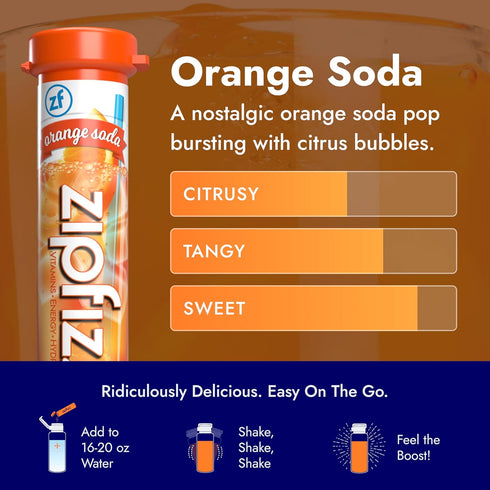 20 Pack 3-in-1 B-12 Zipfizz Daily Energy Drink Powder, Orange Soda, | Sustained Energy, Rapid Hydration, and Essential