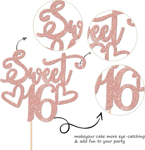 1 16 16 16th 16th PCS Sweet Cake Topper Cheers to Years Old Teenager Cake Pick Birthday Party Decorations for Sweet