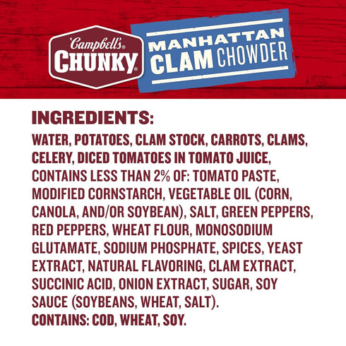 18.8 oz 12) Campbell's Chunky Soup, Manhattan Clam Chowder, can (Case