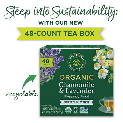 48 Traditional Medicinals Tea, Organic Chamomile & Lavender, Stress Relief, Tea Bags