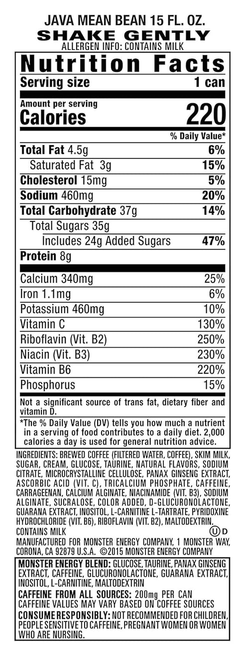 15 Pack 12 Monster Energy Java Monster Mean Bean, Coffee + Energy Drink, Ounce |