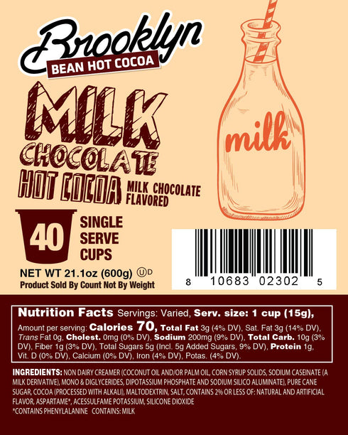 2.0 40 Count Brooklyn Beans Milk Chocolate Hot Cocoa Pods, Compatible with K-Cup Brewers