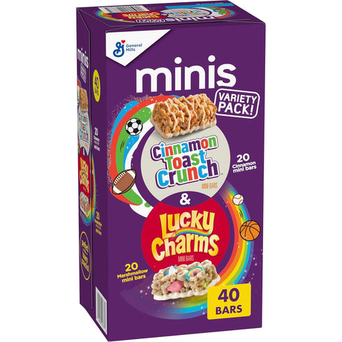 General Mills Cereal Lucky Charms and Cinnamon Toast Crunch Mini Cereal Treat Bars Variety