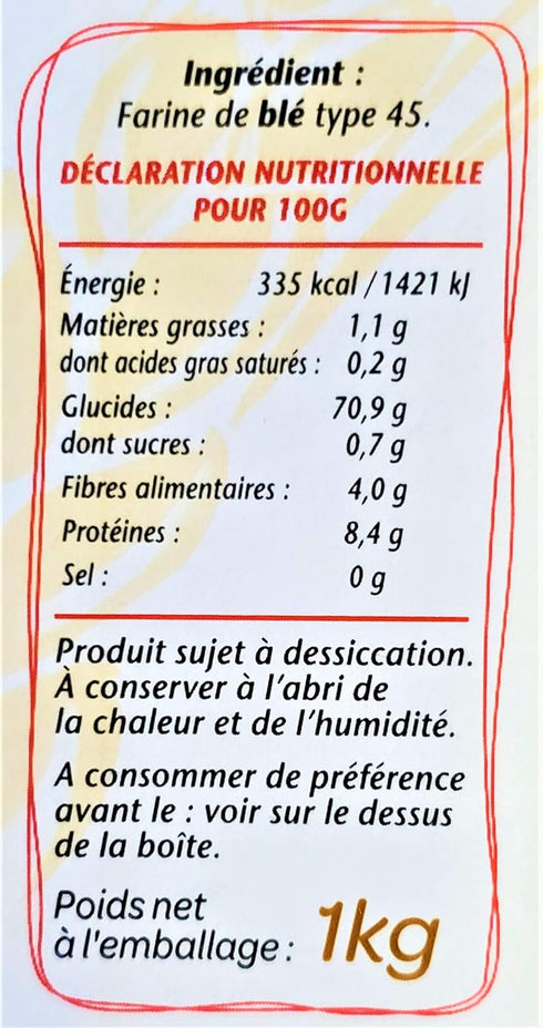Francine T45 (2 Pack, 2kg Farine de ble Supreme - French Supreme Wheat Flour Total