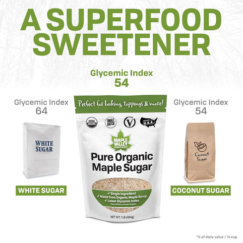 1 lb Maple Valley Organic Pure Maple Sugar Granulated, Natural Sugar Alternative, Good in Coffee, Baking, Cooking, Made