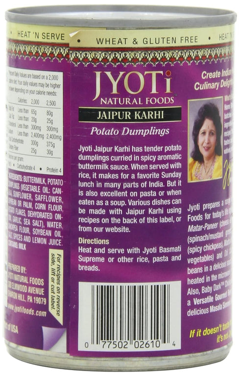 12 15 oz Jyoti Jaipur Karhi, cans of each, All Natural, Product of USA, Gluten Free, Vegetarian, BPA Free