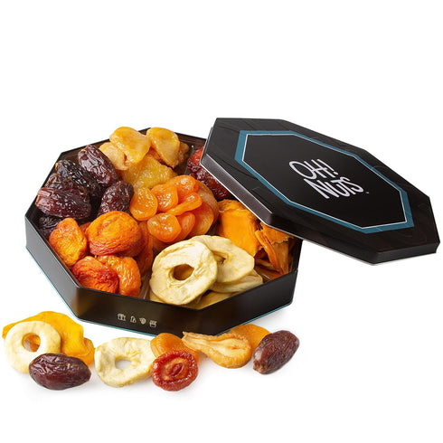 7 Oh! Nuts Dried Fruit Gift Basket Variety Tin Box - Gourmet Arrangement Platter - Healthy Food Snack Box for Birthday