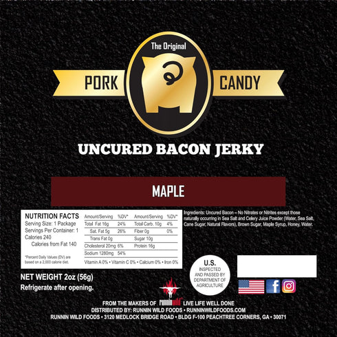 100% 4oz (2 2oz Delicious Maple Bacon Jerky Made from Real Uncured Bacon Thick-Cut, Sweet & Savory Candied Bacon Strips