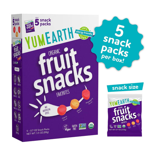9 0.7 (Pack 5) YumEarth Organic Assorted Flavor Fruit Snacks - Allergy Friendly (Top Free), No Artificial Dyes, Non