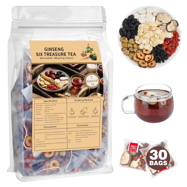 QUMIOBU Kidney Tea Formula Ginseng Six Treasure Tea, Ginseng & Mulberry Herbal Tea,