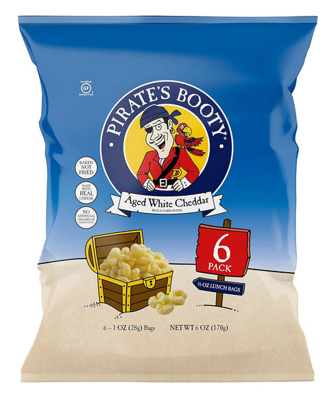 Pirates Booty Cheese Puffs, Healthy Kids Snacks, Real Aged White Cheddar, 1oz