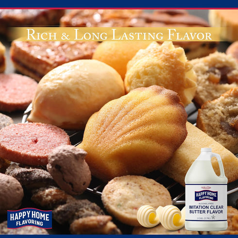 1 Happy Home Imitation Clear Butter Flavoring, Non-Alcoholic, Certified Kosher, Gallon