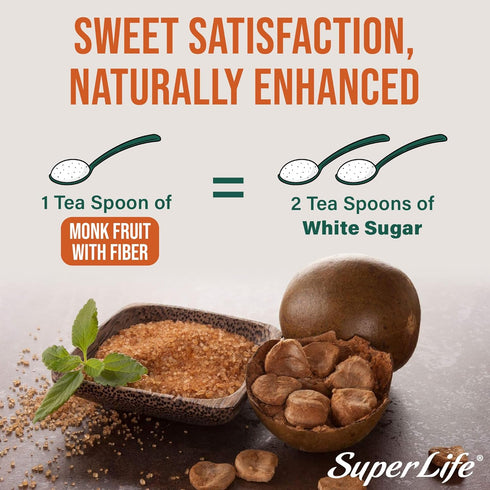STEVIA SUPER LIFE 7oz 200g Super Life Monk Fruit Sweetener with Fiber Low-Glycemic Index, Diabetic-Safe