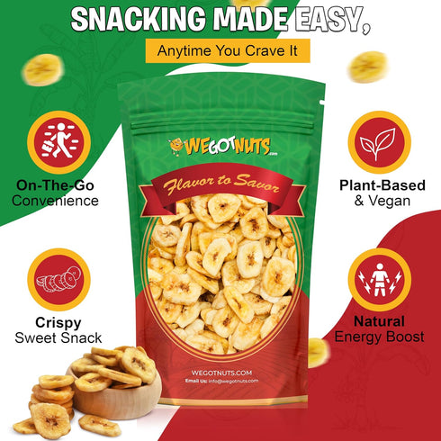 64oz (4 We Got Nuts Premium Dried Banana Chips Pounds) Fresh, Crispy & Sweetened, Sealed For Freshness - We Got Nuts