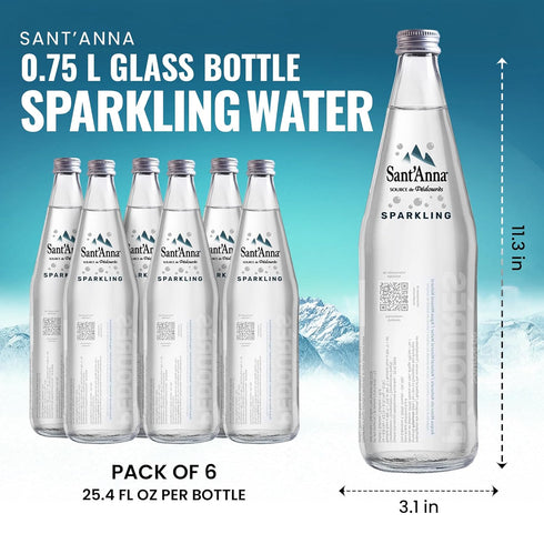 25.4 Oz (6-Pack) Sant'Anna Sparkling Natural Mineral Water, Fl | Pure French Pyrenees Mountain-Fresh Drinking Water |