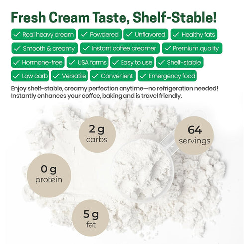 1-Year 1 lb Z Natural Foods Heavy Cream Powder - Nutrient-Dense, Delicious Powdered Cream with Shelf Life - Easy to Use