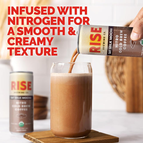 7 Oz. RISE Brewing Co. Oat Milk Mocha Nitro Cold Brew Coffee, No Sugar Added & No Dairy, Organic & Non-GMO, Low Acidity