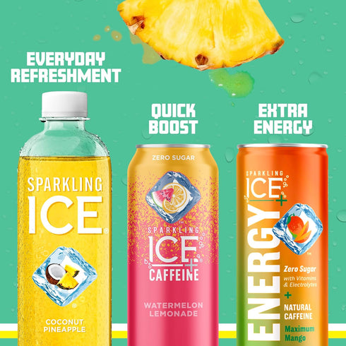 17 oz (Pack 12) Sparkling Ice, Coconut Pineapple Sparkling Water, Zero Sugar Flavored Water, with Vitamins
